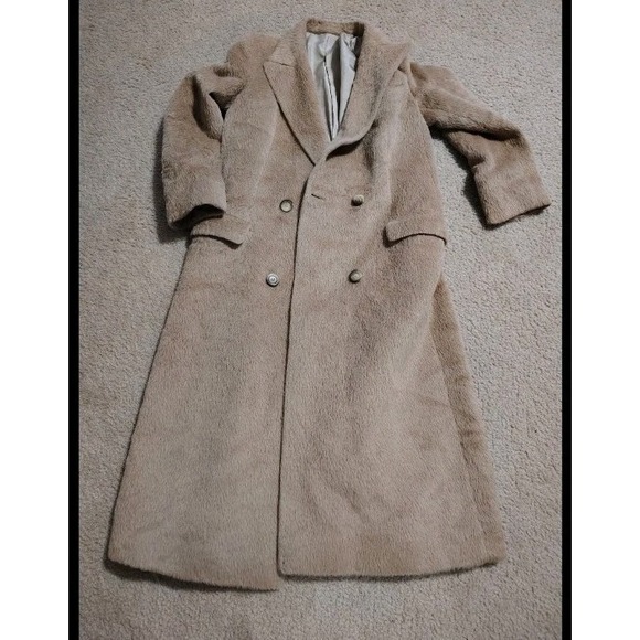 Vintage Yves St. Tropez Fuzzy Wool Teddy Coat Camel Beige Long Made In France M - Picture 1 of 4